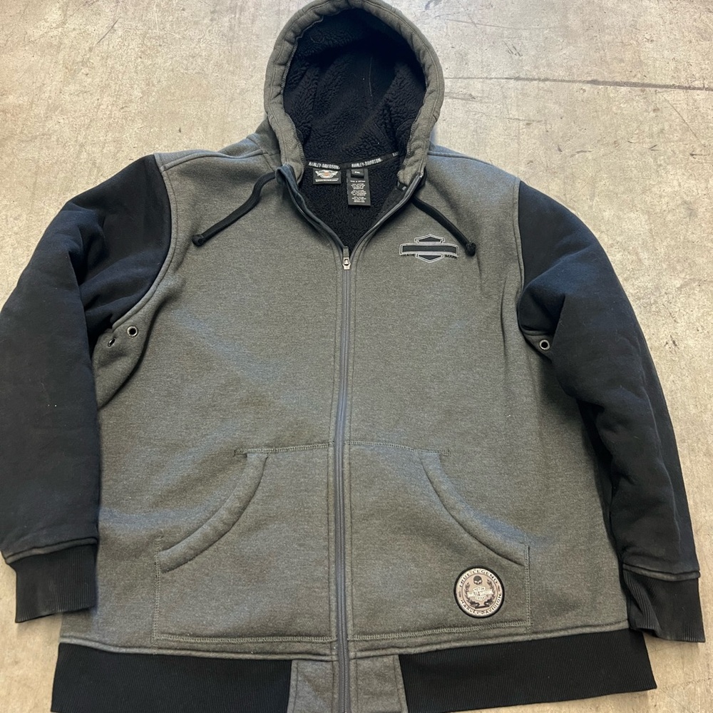 Men's Harley Davidson Gray and Black Hooded Jacket